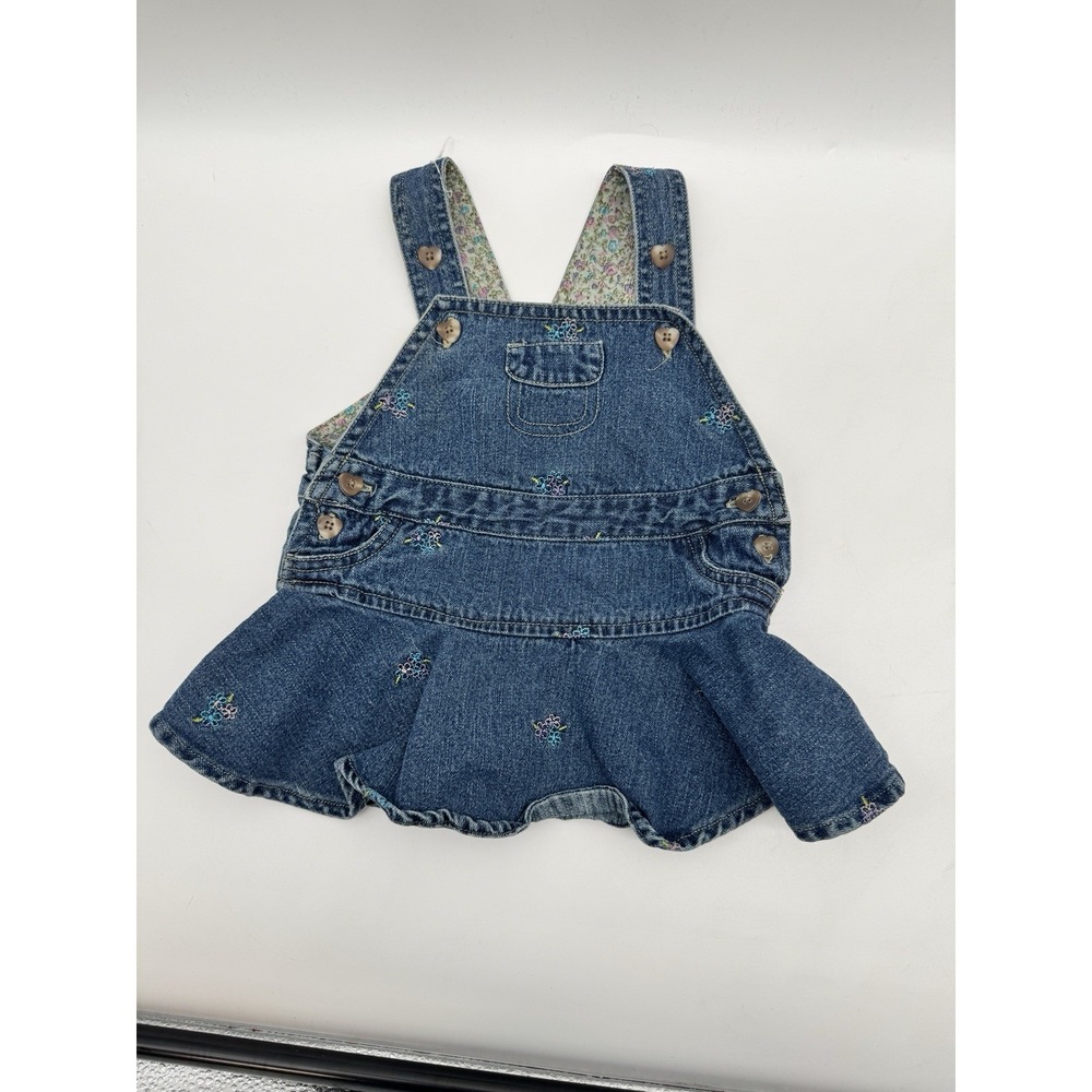 VTG Arizona Jean Co Denim Overalls Dress Floral Embroidered Baby Girls 3-6M Y2K